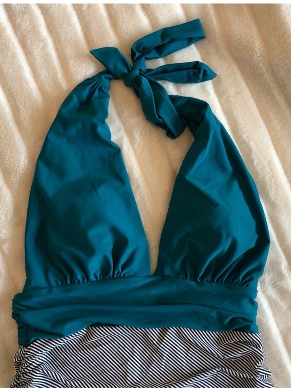 CUPSHE plunging teal halter one-piece NWT - Picture 5 of 7